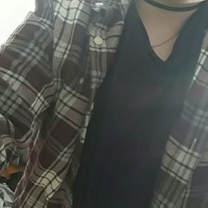 Red and white flannel with black stripes